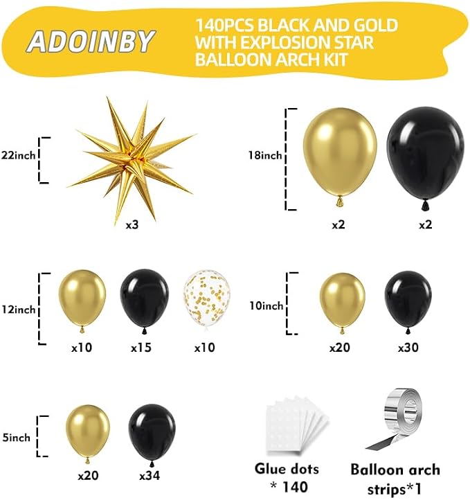 Black and Gold Balloon Arch Kit - Image 2