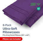 King Pillow Cases Set of 8 - Ultra Soft Hotel Quality Pillowcase Covers - Comfy & Wrinkle Free - Shrink, Stain and Fade Resistant - Easy-Care, Machine Washable Pillow Protectors - 8 Piece Set - Purple