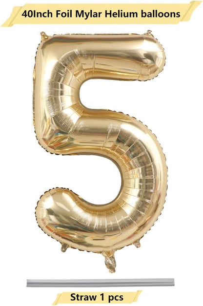 Light Gold Number 5 Foil Balloon 40IN Champagne Gold 5 Mylar Helium Balloon | - Image 2