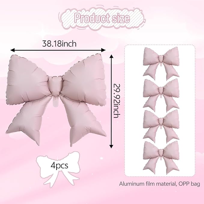 4pcs Jumbo Oversized Ribbon Balloons Coquette Bow Balloons Bow Party Coquette - Image 3