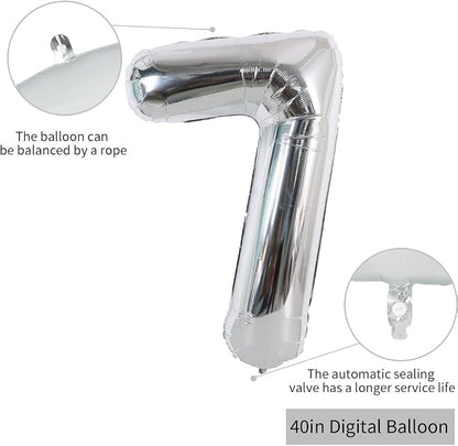 TONIFUL 40 Inch Silver Number 7 Balloon Large Foil 7th Birthday Decorations | - Image 2