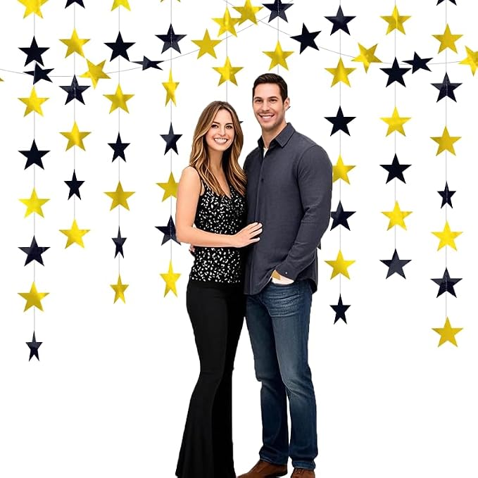 Black and Gold Shining Star Hanging Garland Black Gold Hanging Sparkling Star - Image 6