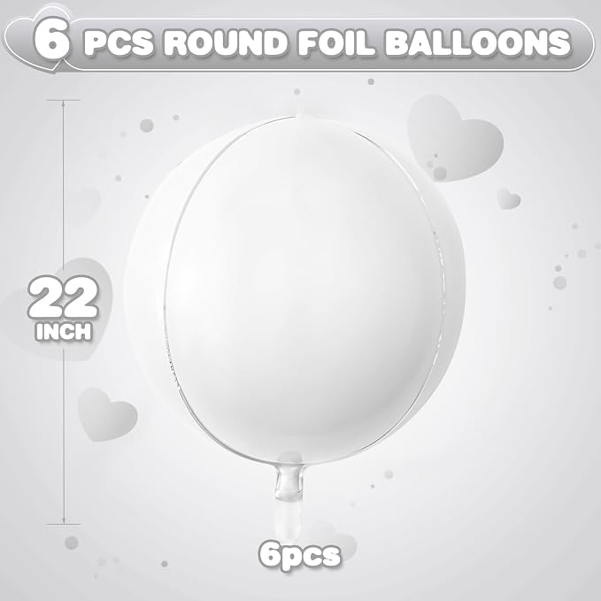 6Pcs Matte White Round Foil Balloons, Giant 4D Round Ball Balloons, 22 Inch - Image 2