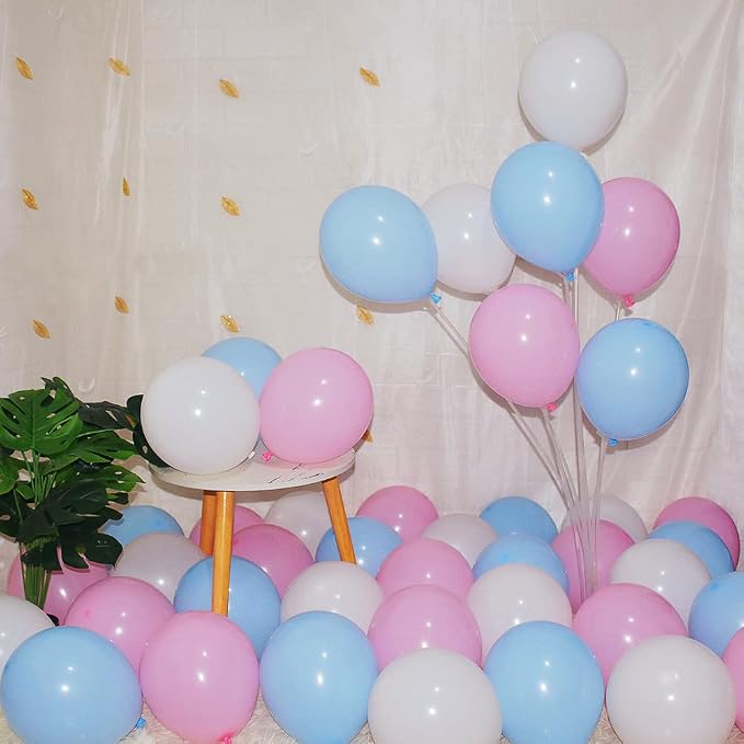 300 Pcs Pink Blue and White 5 Inch Balloons Macaron Pastel Pink and Blue White by BAOKUANHU