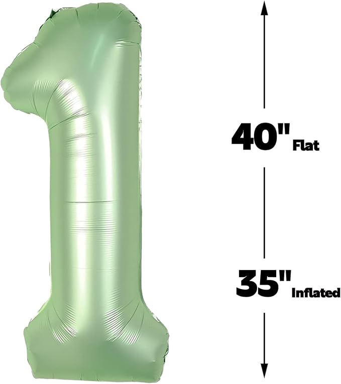 Sage Green Number 1 Balloon 40 inch, 1st Birthday Party Balloons Decorations | - Image 3