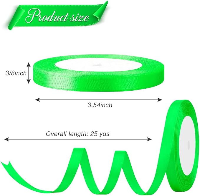 Ribbon for Gift Wrapping Green Satin Ribbons 3/8 in 25 Yard Fabric Ribbon for - Image 2