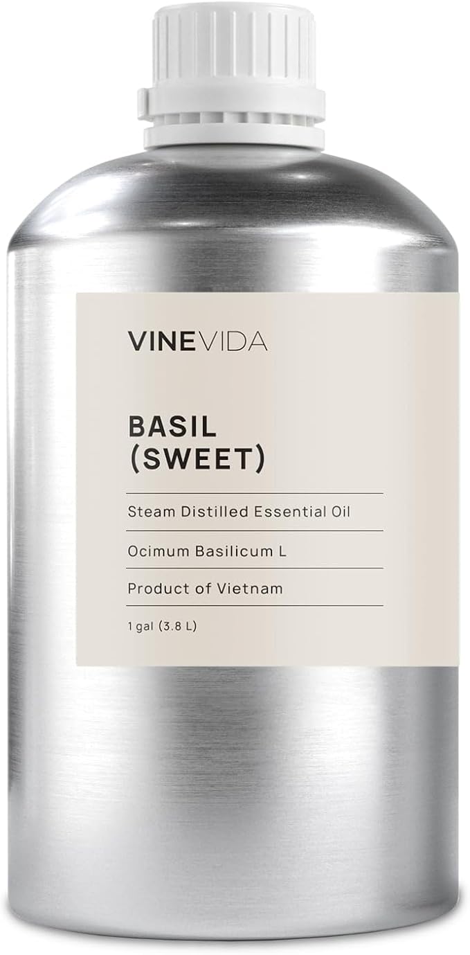 VINEVIDA Basil (Sweet) Essential Oil - Gallon Basil (Sweet) Oil Undiluted - Bulk Gallon Essential Oil for Soap Making Safe for Skin - DIY Candle Scents for Candlemaking Scents - 8 lbs