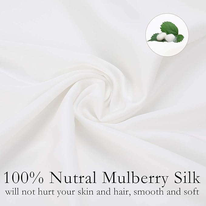 Silk Pillowcase for Hair and Skin 2 Pack 100% Mulberry Silk Bed Pillowcase Hypoallergenic Soft Breathable Both Sides Silk Pillow Case with Hidden Zipper, King Size Pillow Cases (White)