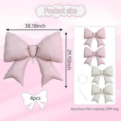 4pcs Jumbo Oversized Ribbon Balloons Coquette Bow Balloons Bow Party Coquette - Image 3