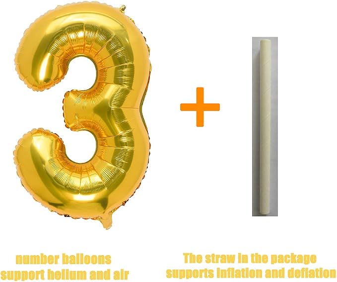 32 Inch Gold Number 3 Balloons Foil Ballon Digital Birthday Party Decoration - Image 4