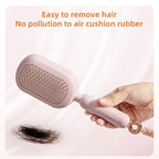 Self-Cleaning Air Cushion Comb – with Portable Travel Design, Features retractable, easy to clean, Ergonomic Pull Ring air cushion massage comb, for Detangling Thick/Curly Hair, Gift for Women (Pink)