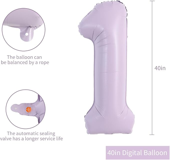 TONIFUL 40 Inch Pastel Purple Number 1 Balloon – Big Lilac Mylar Foil Number - Image 2