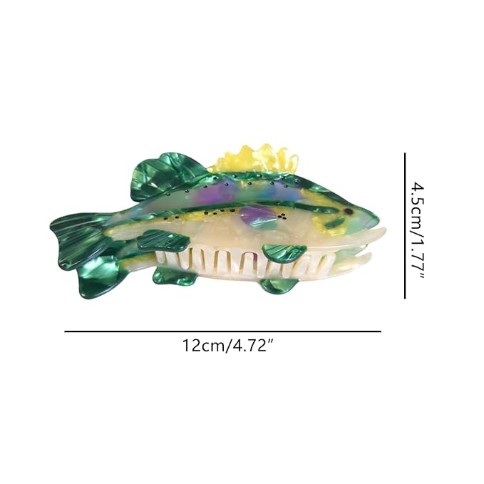 Novelty Aquatic Animals Hair Clips,Green Perch Fish Hair Clip,Cellulose Acetate Hair Clips,Big Claw Clips for Women