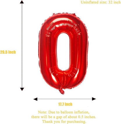 32 Inch Red Number 0 Balloons Foil Ballon Digital Birthday Party Decoration - Image 4