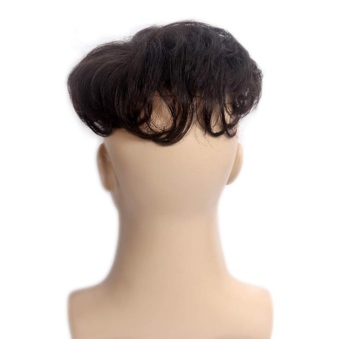 H&Bwig toupee for men,Men Short Toppers Hairpiece with toupee tape,Clips in Hair Extensions for Covering White Loss Hair, Glueless (Dark Brown)