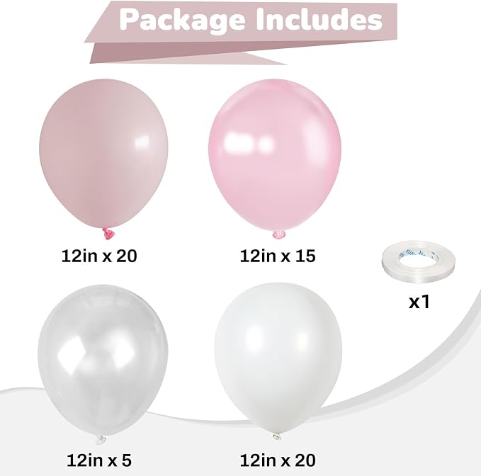 Pink Balloons 60 Pcs Light Baby Pearl Pink and White Latex Party Balloon - Image 3