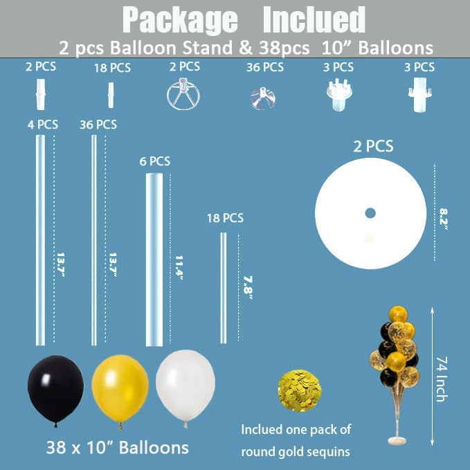 Leesoot 2 Sets Black & Gold 74" Floor Balloon Column Kit - Image 2