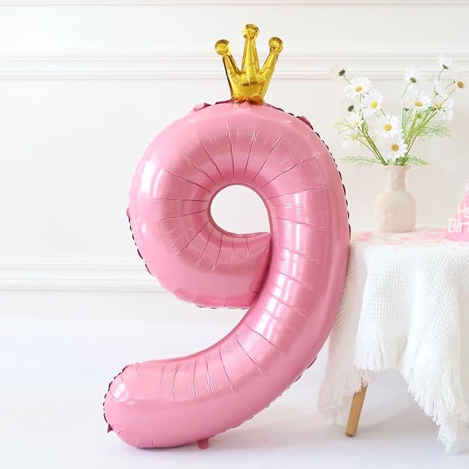 40 Inch Crown Pink Number 9 Balloon, Big Conjoined Light Pink Foil Mylar Helium - Image 6