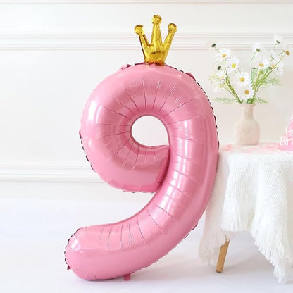 40 Inch Crown Pink Number 9 Balloon, Big Conjoined Light Pink Foil Mylar Helium - Image 6