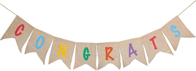 Sscon Congrats Burlap Banner Congratulation Party Bunting Banners Grad | - Image 3