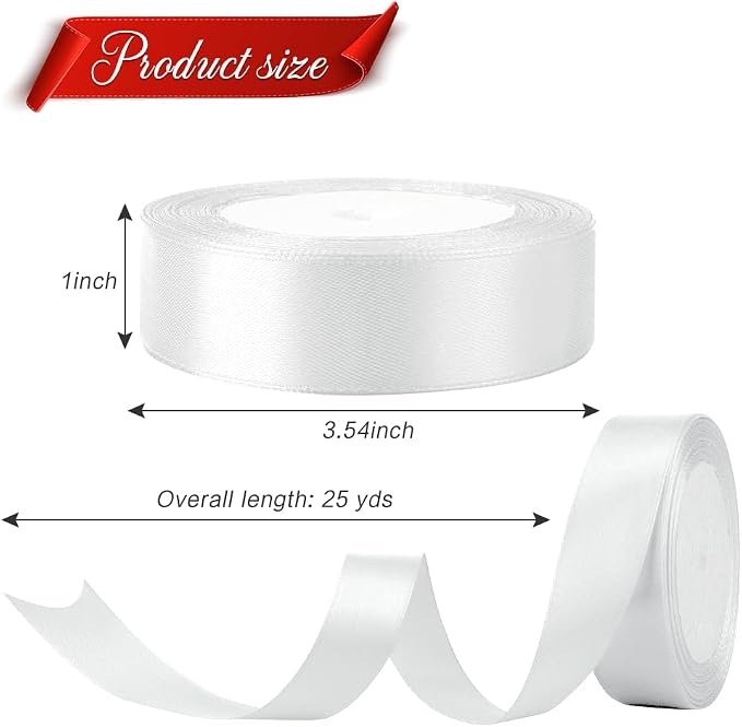White Ribbon 1 Inch 25 Yards White Gift Wrapping Ribbon Satin Fabric Ribbons - Image 2