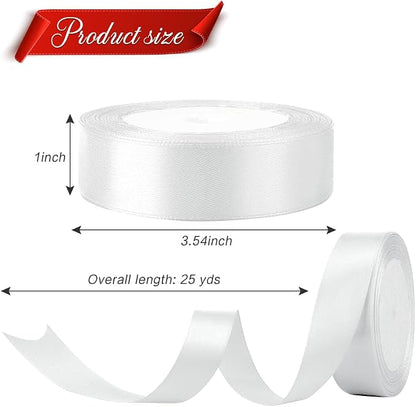 White Ribbon 1 Inch 25 Yards White Gift Wrapping Ribbon Satin Fabric Ribbons - Image 2