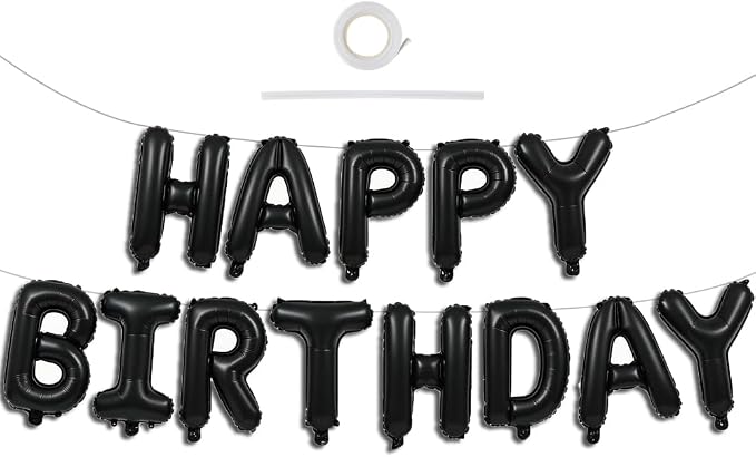 TONIFUL 16 Inch Black Happy Birthday Balloons Banner Decorations by TONIFUL