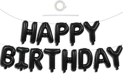 TONIFUL 16 Inch Black Happy Birthday Balloons Banner Decorations by TONIFUL