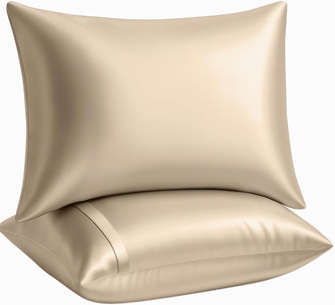 BLISSFORD Satin Pillowcase with Zipper, for Hair and Skin Care, Feels Soft and Cool Like a Silk Pillowcase, Satin Pillow Cases 2 Pack, Slik Pillow Cover, Taupe - Queen Size, Set of 2