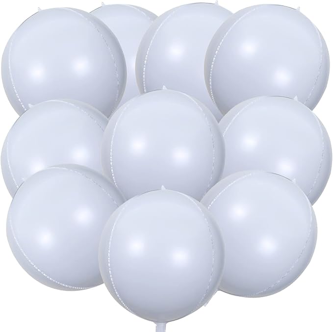 10 Pcs 22 Inch White Mylar Balloons, Large 4D Giant Round Foil Balloon Big by KALOR