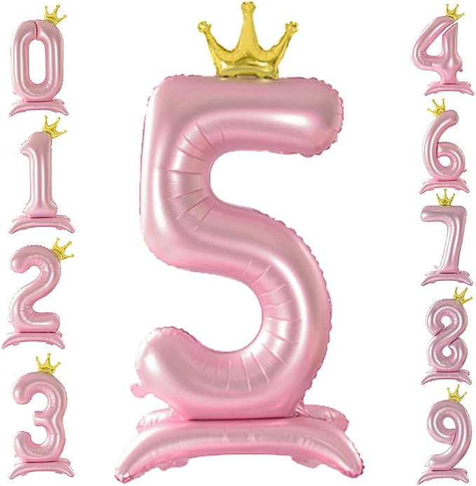 42 Inch Crown Pink Number Balloon, Number 5 Balloon by Eoopoon