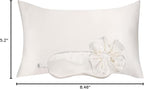 Vegan Silk Sleep Set, Vegan Silk Pillowcase with Large Scrunchie and Eye Mask for Hair and Skin, Self Care Essential Satin Night Routine Kit (Cream Color)