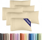 Queen Pillow Cases Set of 6 - Ultra Soft Hotel Quality Pillowcase Covers - Comfy & Wrinkle Free - Shrink, Stain and Fade Resistant - Easy-Care, Machine Washable Pillow Protectors - 6 Pcs Set - Cream