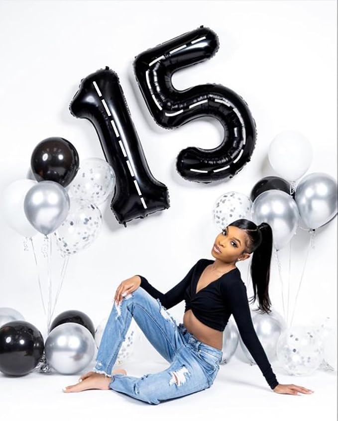 Number 6 Balloons 40 Inch for 6 16 Birthday Party Decorations, Line Black | - Image 3