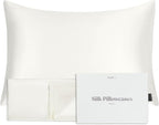 FluffCo 100% Pure Mulberry Silk Pillowcase - Queen Size | Luxurious Cooling Pillowcase for Hair & Skin Care | 22 Momme Natural Silk Body Pillowcase for Standard US Bedding (White)