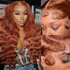 AMIRTY 200% Density 34 Inch Orange Ginger Lace Front Wigs Human Hair 13X4 HD Transparent Lace Front Wigs Human Hair with Baby Hair Chestnut Brown #33 For Women