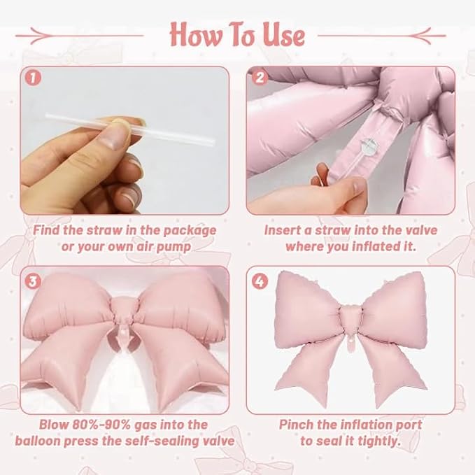 4 Pcs Giant Pink Bow Balloons for Birthday Party | 38 Inch Foil Bow Party - Image 3