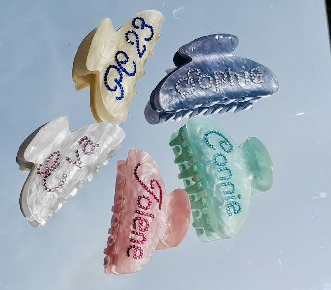 Personalized Name Hair Claw, Bridal Rhinestone Claw Clips (Glitter Blue Claw), Custom Cute Hair Clips