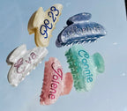 Personalized Name Hair Claw, Custom Rhinestone Bridal Claw Clips (Glitter Grey)