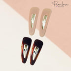 Parcelona French Mini Set of 4 Small Celluloid Acetate Snap Hair Clips No Slip Fashion Durable Styling Women Hair Accessories Girls Snap Hair Barrette, Made in France (Blush Pink-Shell Brown)
