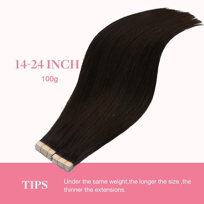 GOO GOO Tape in Hair Extensions Human Hair, 2 Dark Brown, 22inch 100g 40pcs, Skin Weft Seamless Invisible, Silky Straight with Thick Ends, Remy Human Hair