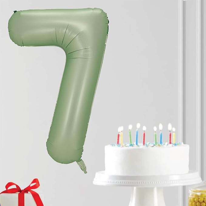 Number 7 Balloon, 40-Inch Sage Green Number Balloon | 40-inch foil balloon - Image 6