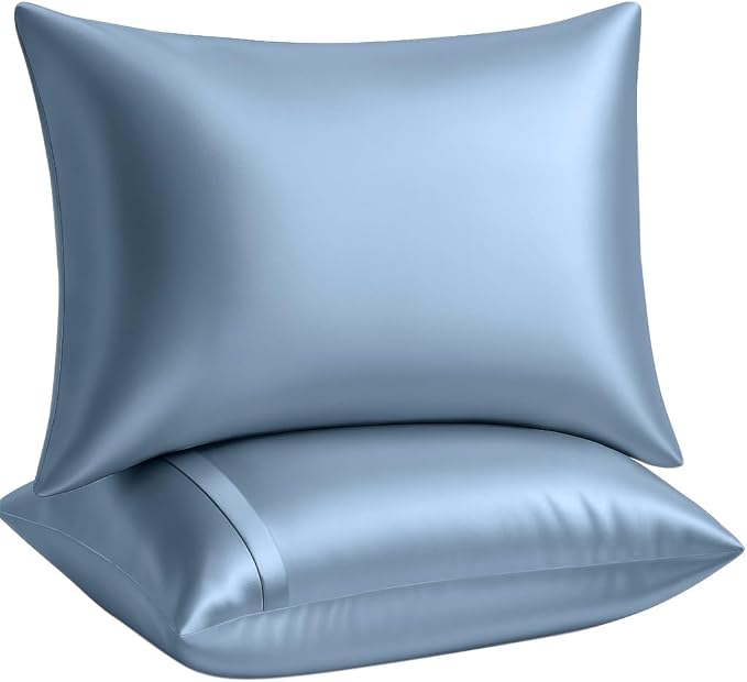 BLISSFORD Satin Pillowcase with Zipper, for Hair and Skin Care, Feels Soft and Cool Like a Silk Pillowcase, Satin Pillow Cases 2 Pack, Slik Pillow Cover, Slate Blue - Standard Size, Set of 2