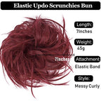 HMD Tousled Updo Messy Bun Hairpiece - Synthetic Hair Extensions with Elastic Rubber Band - Scrunchies and Ponytail Hairpieces for Women