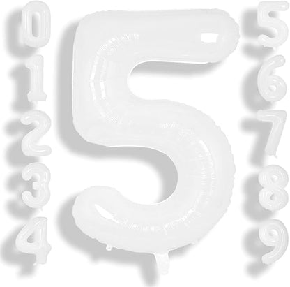 SUWEN 40 Inch White Large 5 Balloon Number Big Foil Helium Numbers 0-9 | Giant by SUWEN