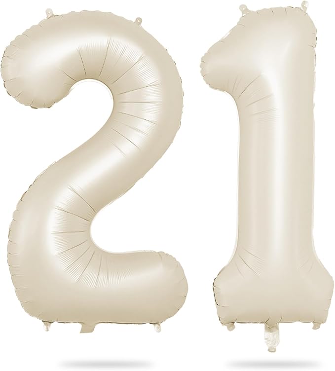 Biapian 40 Inch Cream Number 21 Balloon, 21st Birthday Balloons, Big Digital 21 by BIAPIAN