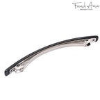French Amie Long and Thin Large 4" Celluloid Handmade No Slip Durable Hair Barrette Clip for Women, Made in France (Black Nycra)