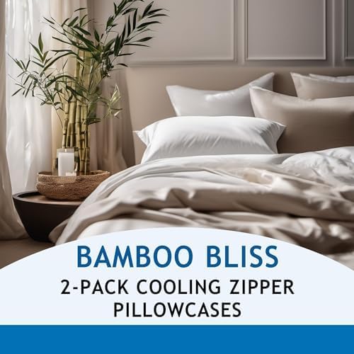 Pillow Cases - 100% Viscose Derived from Bamboo - Cooling Pillowcase - King Size, Cream, Set of 2 Zippered - for Hot Sleepers - Soft Pillow Covers - by Vegan Silk