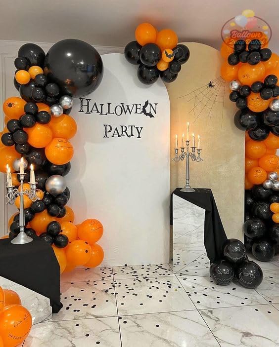 Black and Orange Balloons 60Pcs 12inch | Black Orange Confetti Latex Balloons - Image 7