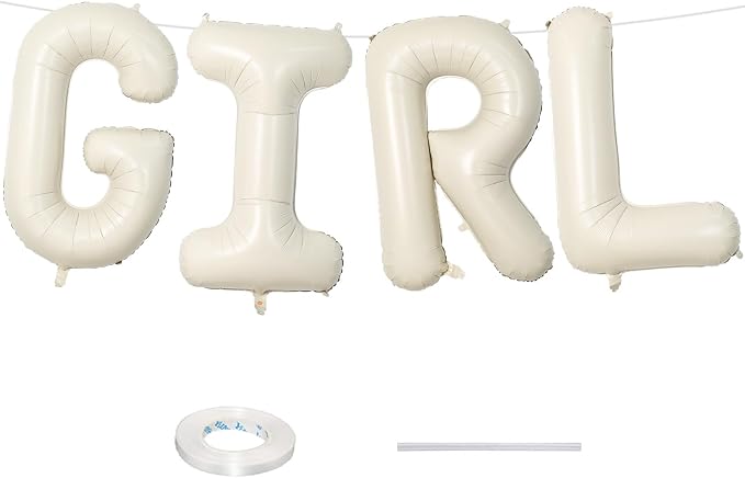 40 Inch Cream Girl Balloons, Large Beige Neutral Letters by Lingqiang